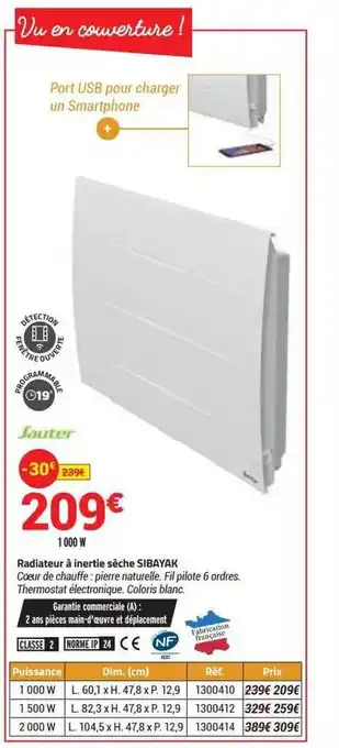 Bricorama Radiateur à inertie sèche sibayak sauter offre
