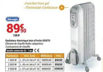 Bricorama Delonghi radiateur électrique bain d'huile vento offre