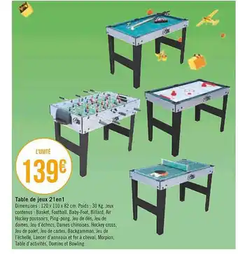 Casino Supermarchés Table de jeux 21 en 1 offre