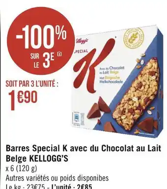 Géant Casino Kellogg’s barres special k avec du chocolat au lait belge offre