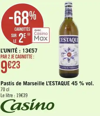 Géant Casino L’estaque pastis de marseille 45 % vol. offre