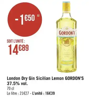 Géant Casino Gordon’s london dry gin sicilian lemon 37.5% vol. offre