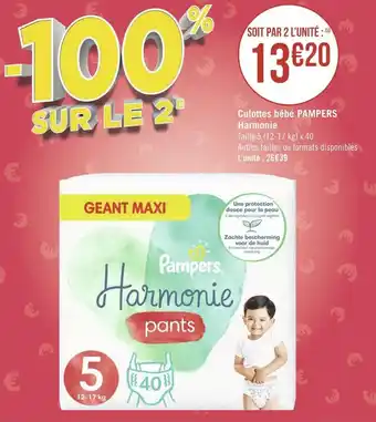 Géant Casino Culottes bébé pampers harmonie offre
