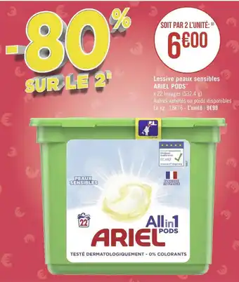 Géant Casino Ariel lessive peaux sensibles pods* offre
