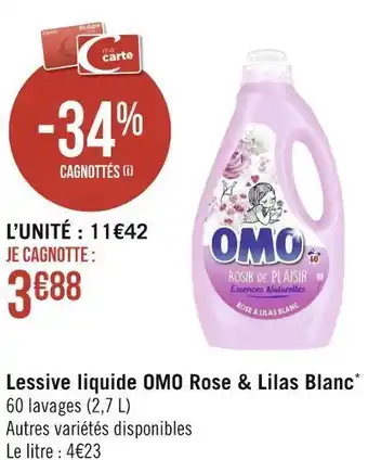 Géant Casino Omo lessive liquide rose & lilas blanc* offre