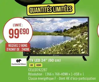 Géant Casino Continental edison tv led 24’’ (60 cm) offre