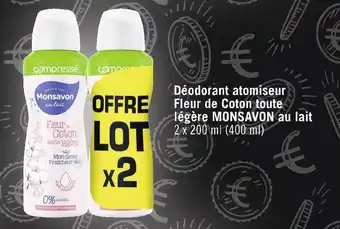 Géant Casino Monsavon déodorant atomiseur fleur de coton toute légère au lait offre
