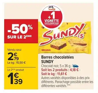 Carrefour Barres chocolates sundy offre