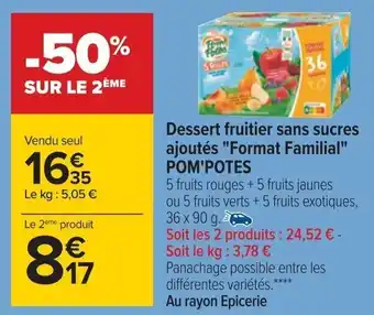 Carrefour Dessert Fruitier Sans Sucres Ajoutes "Format Familial" Pom'Potes offre