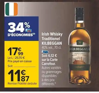 Carrefour Irish Whisky Traditionel Kilbeggan offre
