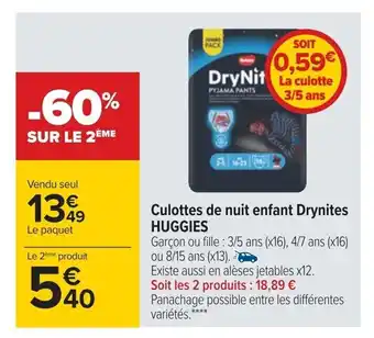 Carrefour Culottes De Nuit Enfant Drynites Huggies offre