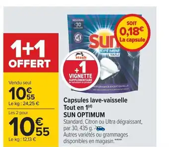 Carrefour Capsules Lave-Vaisselle Tout en 1 Sun Optimum offre