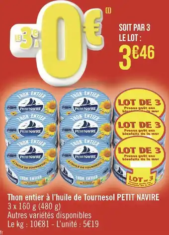 Géant Casino Petit navire thon entier à l’huile de tournesol offre
