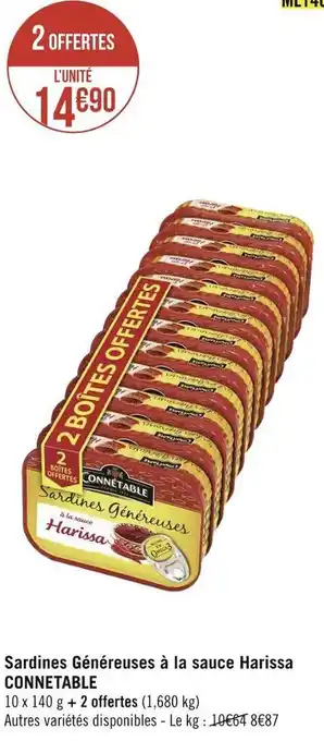 Géant Casino Connetable sardines généreuses à la sauce harissa offre