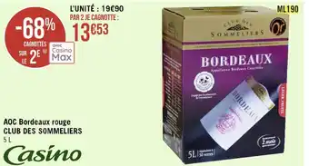 Géant Casino Club des sommeliers aoc bordeaux rouge offre