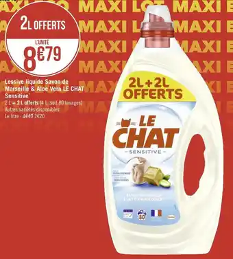 Géant Casino Le chat lessive liquide savon de marseille & aloe vera sensitive* offre