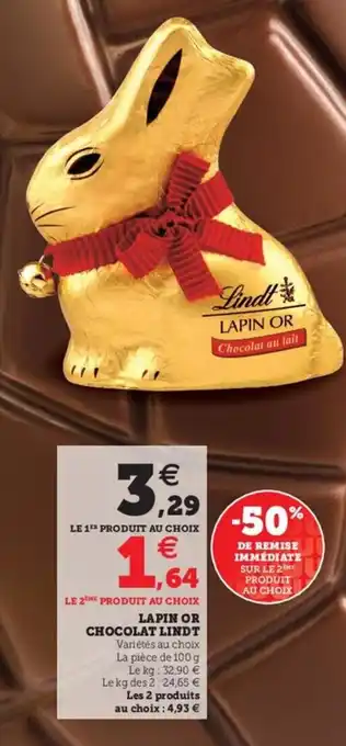 Hyper U Lapin or chocolat LINDT offre