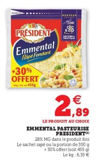Hyper U Emmental pasteurise PRESIDENT offre
