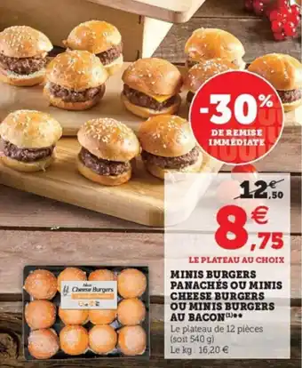 Hyper U Minis burgers panachés ou minis cheese burgers ou minis burgers au bacon offre