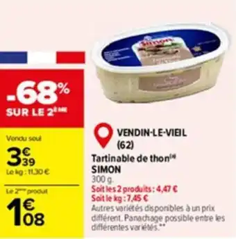 Carrefour Tartinable de thon SIMON offre