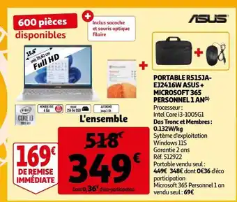 Auchan Portable r515ja- ej2416w asus + microsoft 365 personnel 1 an(1) offre