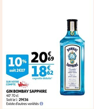 Auchan Supermarché Bombay sapphire gin offre
