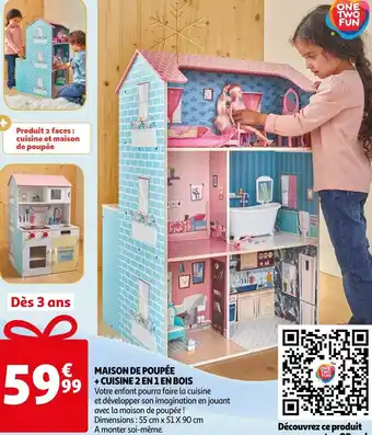 Auchan Supermarché Maison de poupée + cuisine 2 en 1 en bois offre