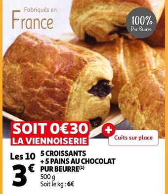 Auchan Supermarché 5 croissants + 5 pains au chocolat pur beurre offre