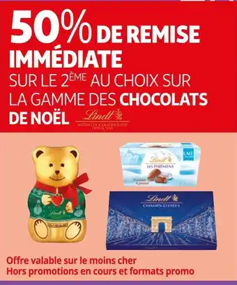 Lindt 50% de remise immédiate sur le 2ème au choix sur la gamme des chocolats de noël de la marque lindt