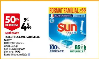 Auchan Supermarché Sun tablettes lave-vaisselle offre