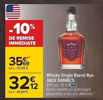 Carrefour Whisky single barrel rye jack daniel's offre