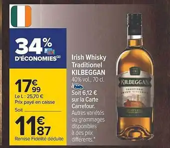 Carrefour Irish whisky traditionnel kilbeggan offre