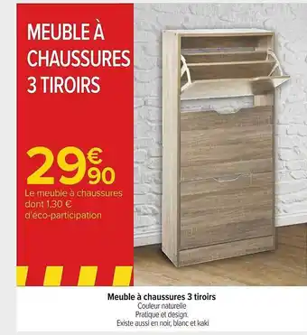 Carrefour Meuble à chaussures 3 tiroirs offre