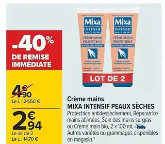 Carrefour Crème mains maxi intensif peaux sèches offre
