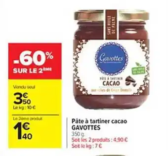 Carrefour Pâte à tartiner cacao gavottes offre