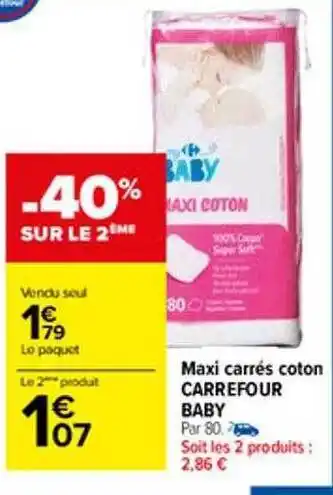 Carrefour Market Maxi carrés coton carrefour baby offre