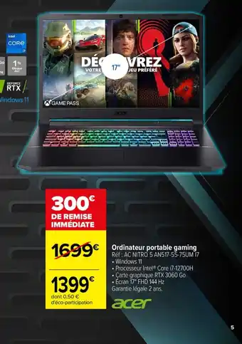 Carrefour Acer Ordinateur Portable Gaming offre