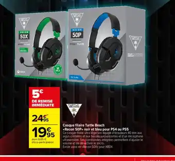 Carrefour Casque Filaire Turtle Beach Recon 50P Noir Et Bleu Pour PS4 Ou PS5 offre
