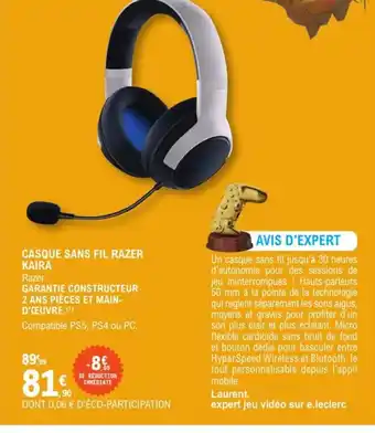 E.Leclerc Casque Sans Fil Razer offre