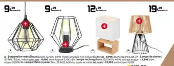Gifi Suspension métallique, lampe de chevet, lampe rectangulaire, lampe filaire à poser offre