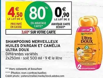 Intermarché Hyper Shampooing merveilleux huiles d'argan et camélia ultra doux offre