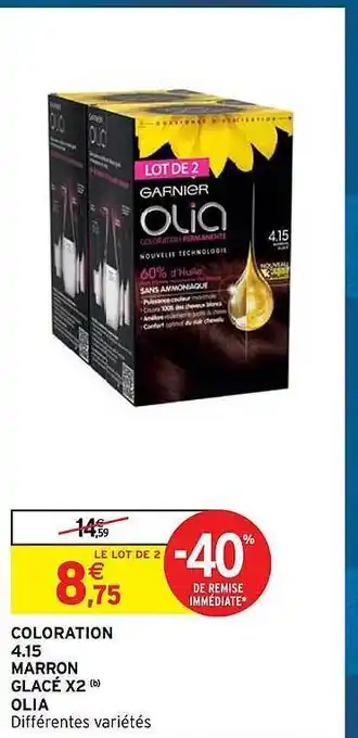 Intermarché Hyper Coloration 4.15 marron glacé x2 olia offre