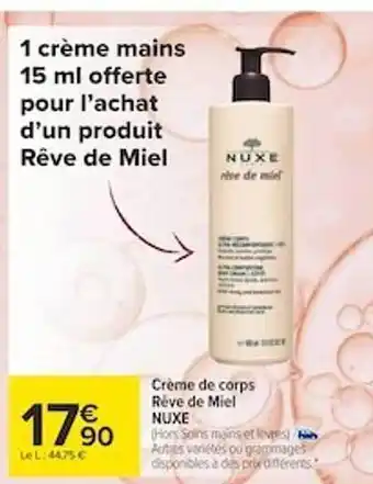 Carrefour maPara parapharmacie Crème de corps rêve de miel nuxe offre