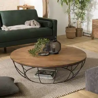 Pier Import Table basse ronde teck recyclé métal noir d 120 cm swing offre