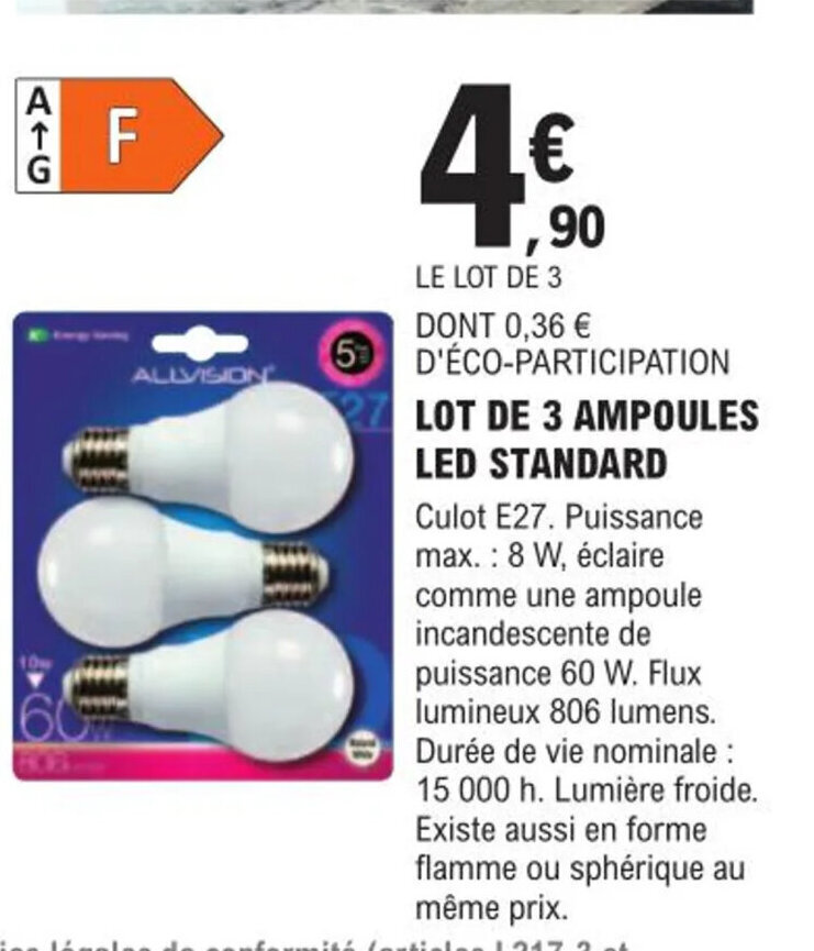 Promo Lot de 3 Ampoules Led Standard chez E.Leclerc Brico