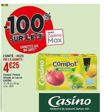 Compot' pomme allégée en sucres casino
