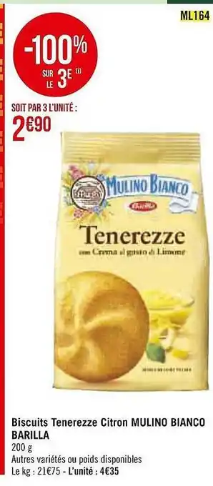 Casino Supermarchés Biscuits tenerezze citron mulino bianco barilla offre