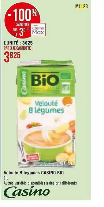 Casino Supermarchés Velouté 8 légumes casino bio offre