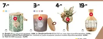 Bougie, bougie parfumée, bouquet artificiel fleurs séchées, vase en rotin