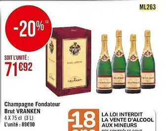 Casino Supermarchés Champagne fondateur brut vranken offre